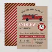Invitation Personal Vintage Boys Firetruck Fête d'anniversair (Devant / Derrière)