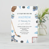 Invitation Personal Watercolor Hockey Birthday Party (Debout devant)