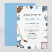 Invitation Personal Watercolor Hockey Birthday Party (Devant / Derrière)