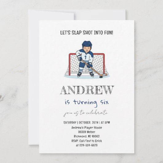 Invitation Personal Watercolor Hockey Birthday Party (Devant)