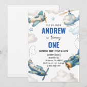 Invitation PersonalAvion 1er fête d'anniversaire pour garçon (Devant / Derrière)