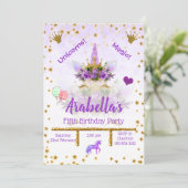 Invitation Personalisé Purple, Or Stars Unicorn Anniversaire (Debout devant)