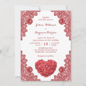Invitation Personalisé Rustic Red Lace Mariage floral Invita (Devant)
