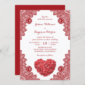 Invitation Personalisé Rustic Red Lace Mariage floral Invita