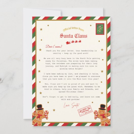 Invitation Personalised Official Letter from Santa Nice List (Devant)