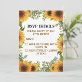 Invitation Personalised Sunflower Wedding RSVP Card | Rustic (Debout devant)