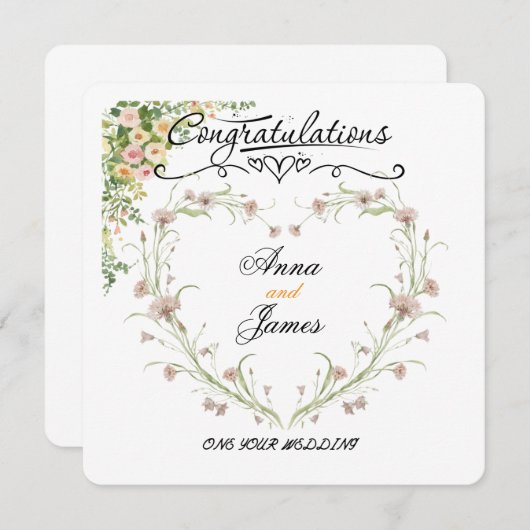 Invitation Personalised Wedding Floral Card | Newly Married (Devant / Derrière)