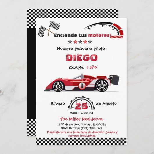 Invitation Personalizada De Cumpleaños Autos (Devant / Derrière)