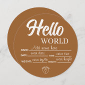 Invitation Personalize Custom Hello World Baby Sign Template (Devant / Derrière)