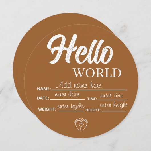 Invitation Personalize Custom Hello World Baby Sign Template (Devant / Derrière)