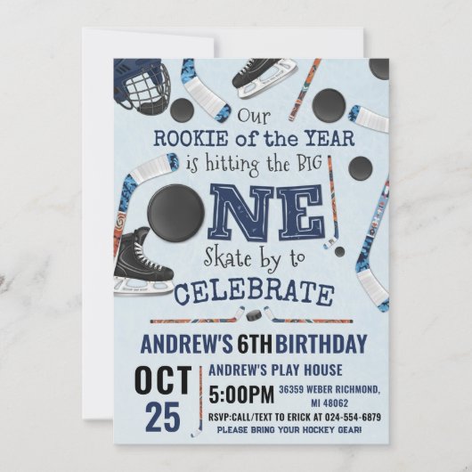 Invitation Personalize Digital Hockey 1st Birthday Party (Devant)