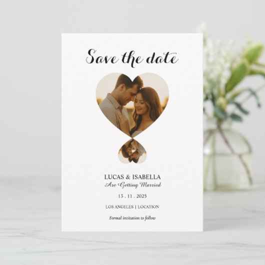 Invitation Personalize Photo save the date card (Debout devant)