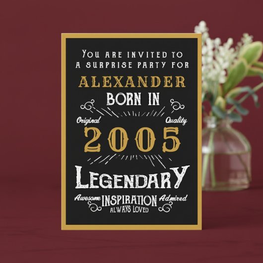 Invitation Personalized 21st Birthday 2005 Black Gold Legend