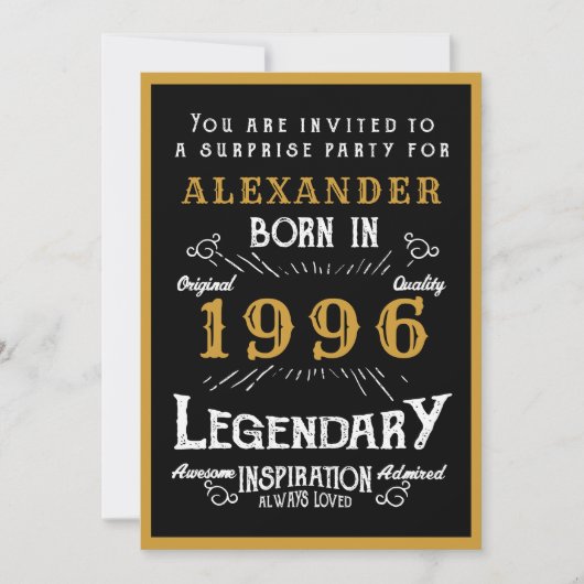 Invitation Personalized 30th Birthday 1996 Black Gold Legend (Devant)