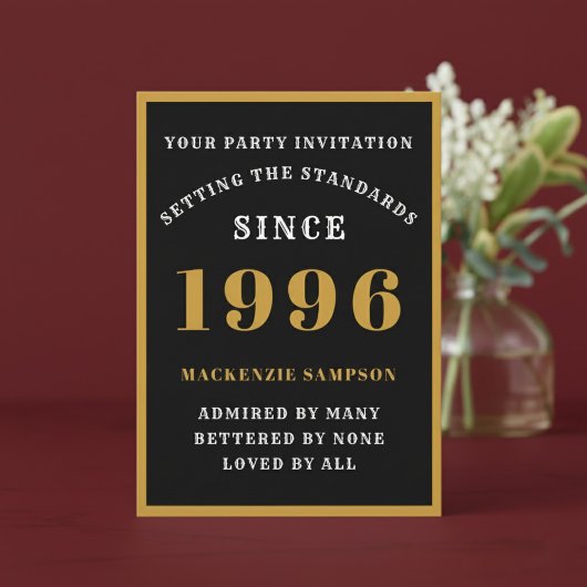 Invitation Personalized 30th Birthday 1996 Elegant Black Gold