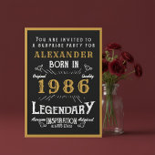 Invitation Personalized 40th Birthday 1986 Black Gold Legend