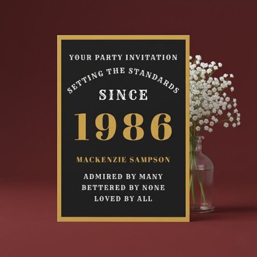 Invitation Personalized 40th Birthday 1986 Elegant Black Gold