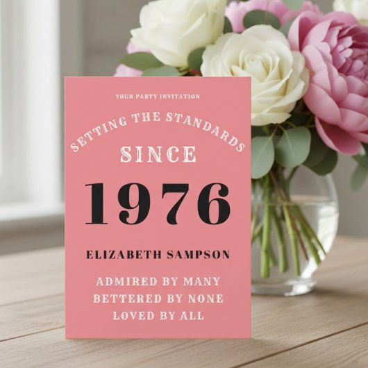 Invitation Personalized 50th Birthday 1976 Add Your Name Pink