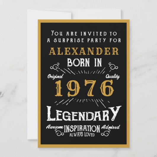 Invitation Personalized 50th Birthday 1976 Black Gold Legend (Devant)