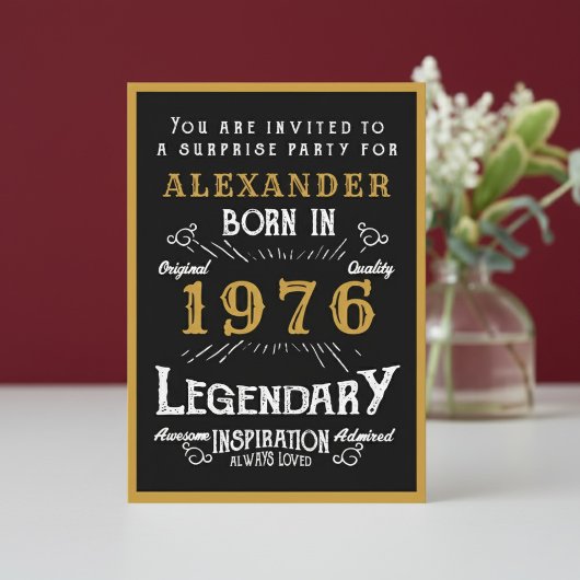 Invitation Personalized 50th Birthday 1976 Black Gold Legend