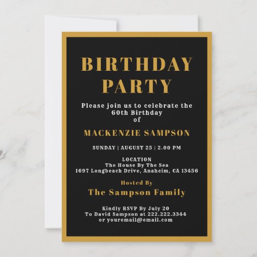 Invitation Personalized 60th Birthday 1966 Elegant Black Gold (Dos)