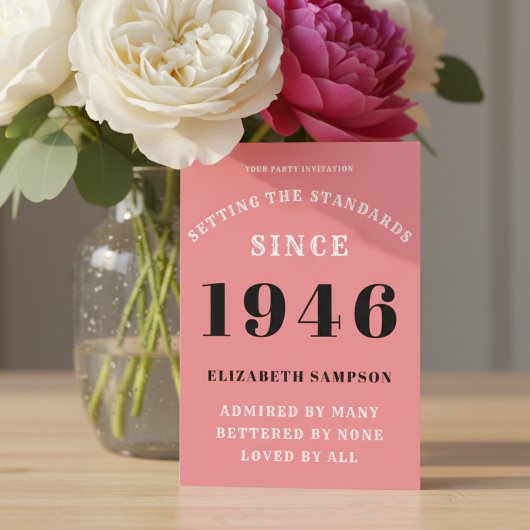 Invitation Personalized 80th Birthday 1946 Add Your Name Pink