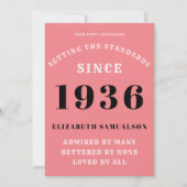Invitation Personalized 90th Birthday 1936 Add Your Name Pink (Devant)