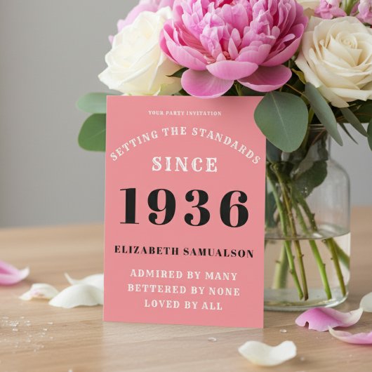 Invitation Personalized 90th Birthday 1936 Add Your Name Pink