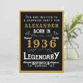 Invitation Personalized 90th Birthday 1936 Black Gold Legend (Debout devant)