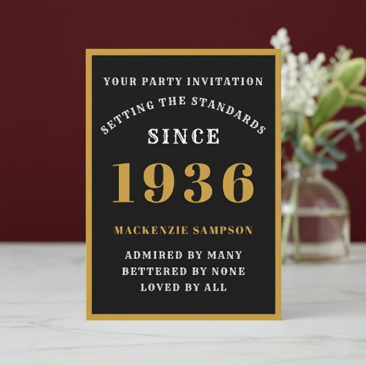 Invitation Personalized 90th Birthday 1936 Elegant Black Gold