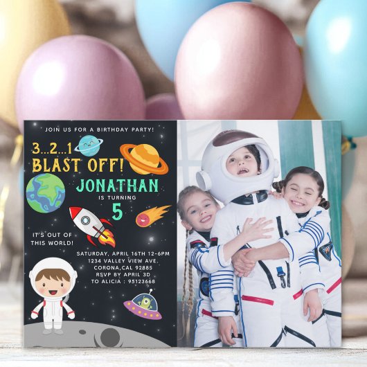 Invitation Personalized Astronaut Birthday with Photo Space