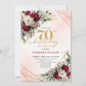 Invitation Personalized Boho Burgundy Floral 70th Birthday  (Devant)
