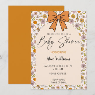 Invitation Personalized Boho Floral Bow Baby Shower Invite