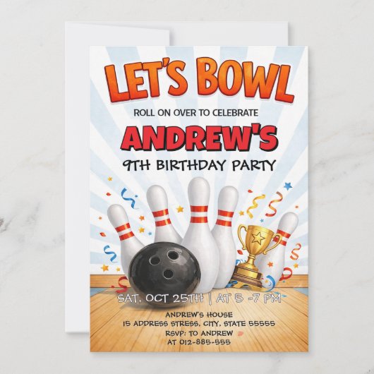 Invitation Personalized Bowling Birthday Party (Devant)