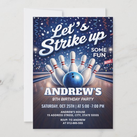 Invitation Personalized Bowling Let's Strike Up birthday (Devant)