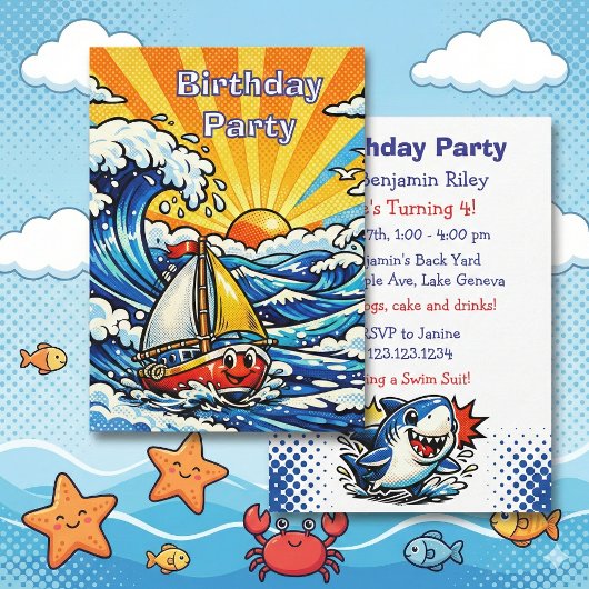 Invitation Personalized Boy's Nautical Birthday Party