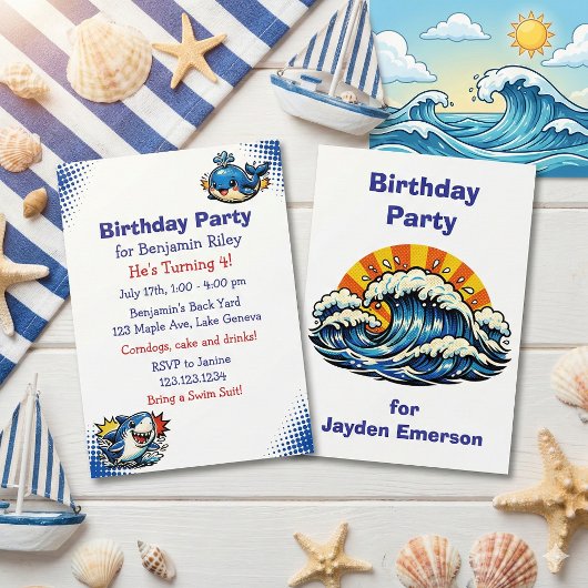 Invitation Personalized Boy's Shark and Whale Birthday Party