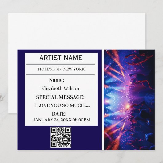 Invitation  Personalized Concert Ticket Gift Event Ticket (Devant / Derrière)