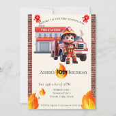 Invitation Personalized Cute 3D Fire Fighter Boy Birthday  (Devant)
