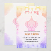 Invitation Personalized Cute Elephant Pink Baby Shower (Devant / Derrière)