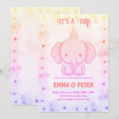 Invitation Personalized Cute Elephant Pink Baby Shower (Devant / Derrière)