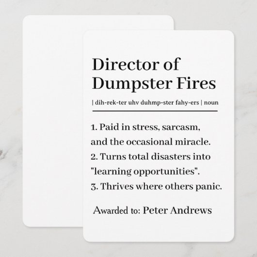 Invitation Personalized Director of Dumpster Fires Card (Devant / Derrière)