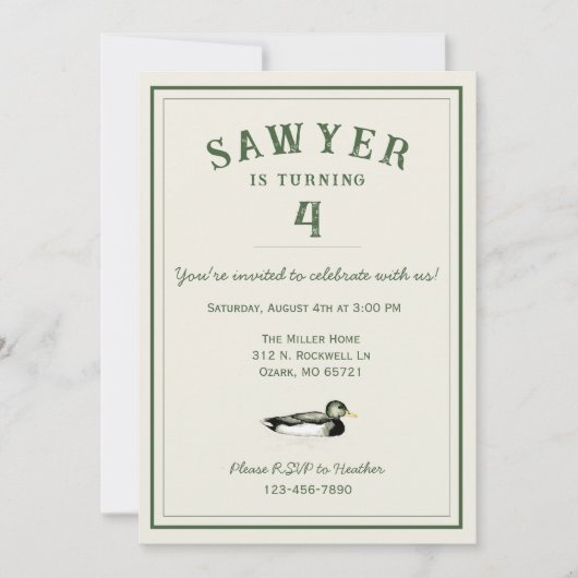 Invitation Personalized Duck Birthday (Devant)