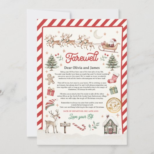 Invitation Personalized Elf Retirement Letter Goodbye Elf (Devant)
