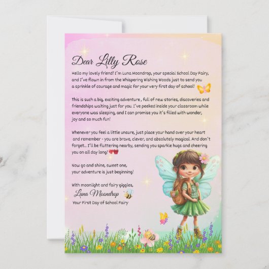 Invitation Personalized First Day of School Fairy Letter  (Devant)