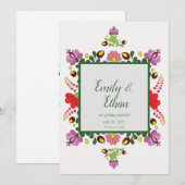 Invitation Personalized Folk Floral Wedding & Back Design (Devant / Derrière)