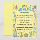 Invitation Personalized Fun Doodle Art Kids Birthday Party (Devant / Derrière)