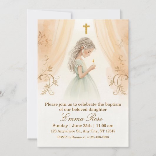Invitation Personalized Girl Christening (Devant)