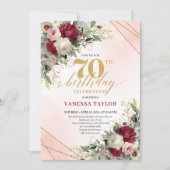 Invitation Personalized gold floral 70th birthday invite men (Devant)
