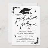 Invitation Personalized Graduation Elegant Script Stars & Cap (Devant)